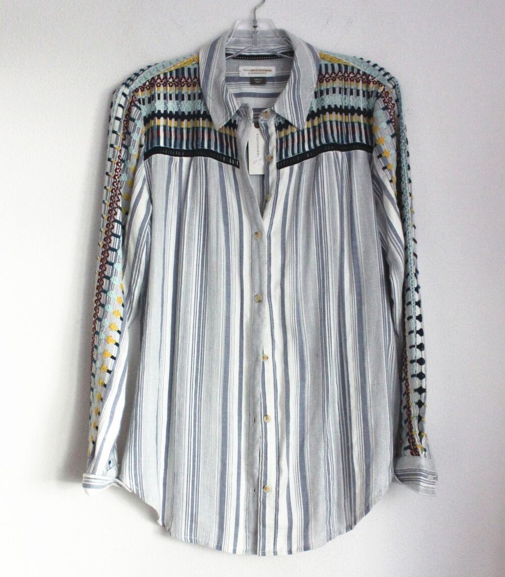 Anthropologie The Cate Button down Embroidered Shirt Size S NWT